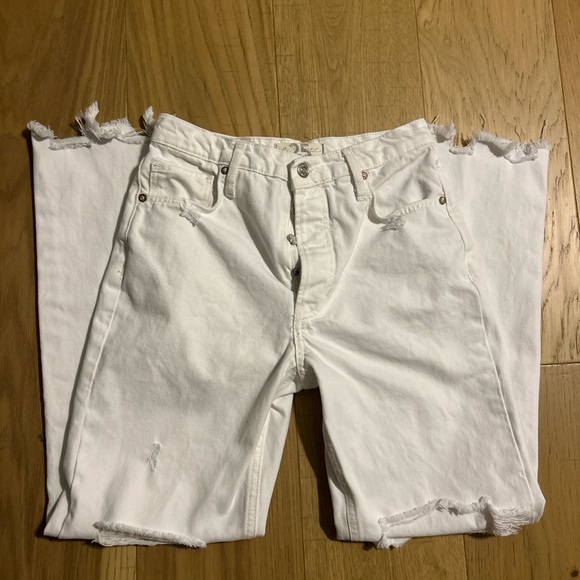 We The Free by Free People White Distressed Straight Leg Jeans - Picture 2 of 5